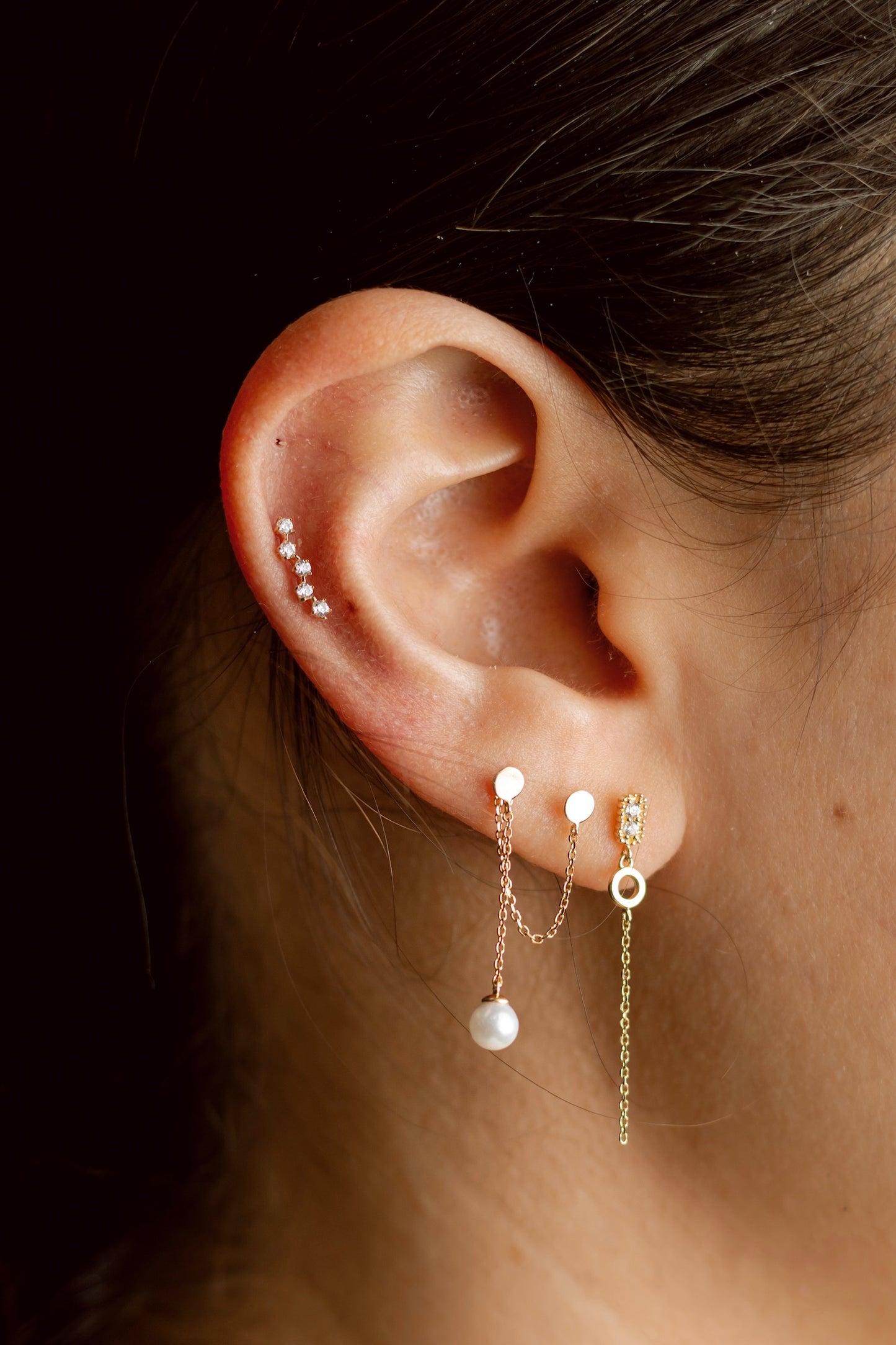 Perlas dobles con cadenita 10k pza