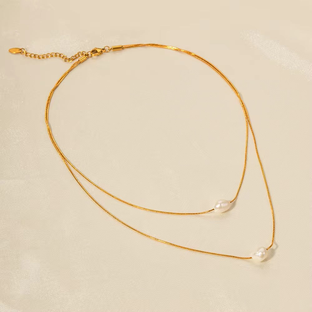 Cadena Doble Con Perla de Río