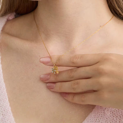 Collar Flores Con  Cristales y Mariquita