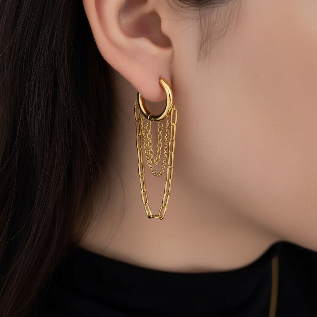 Arracadas Lisas Doradas Tres  Cadenas