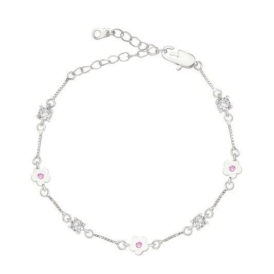 Pulsera de Flores con Brillo y Circonias Plateada Ajustable