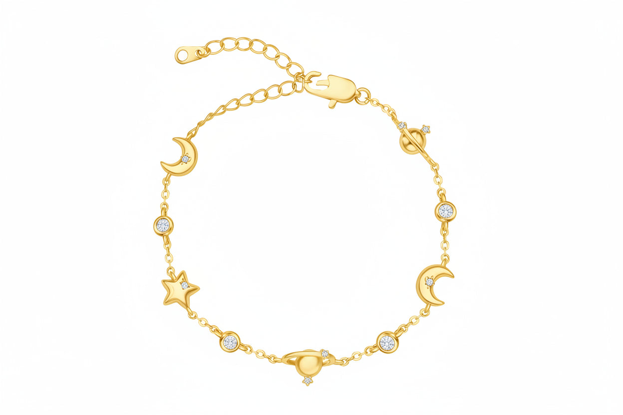 Pulsera Delicada Universo con Brillos Plateada Ajustable