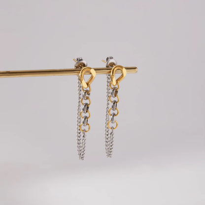 Aretes largos con cadena bitono