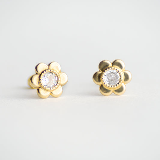 Broquel Flor Bolitas oro 10k