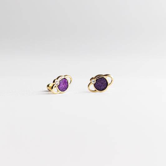 Broquel Planeta Saturno Morado oro 10k par