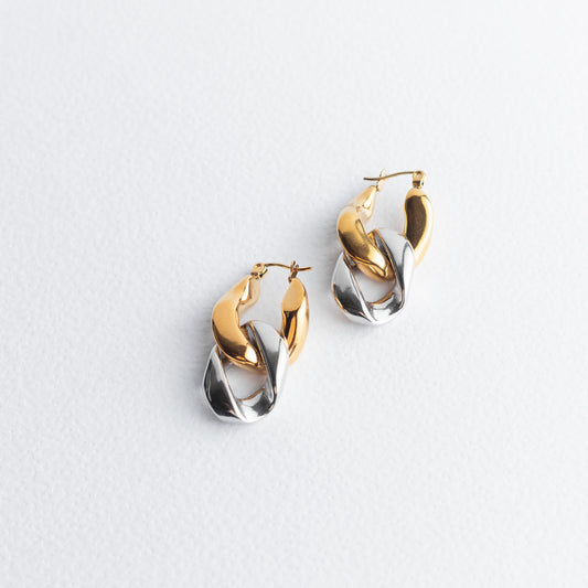 Aretes Dos Eslabones Bicolor