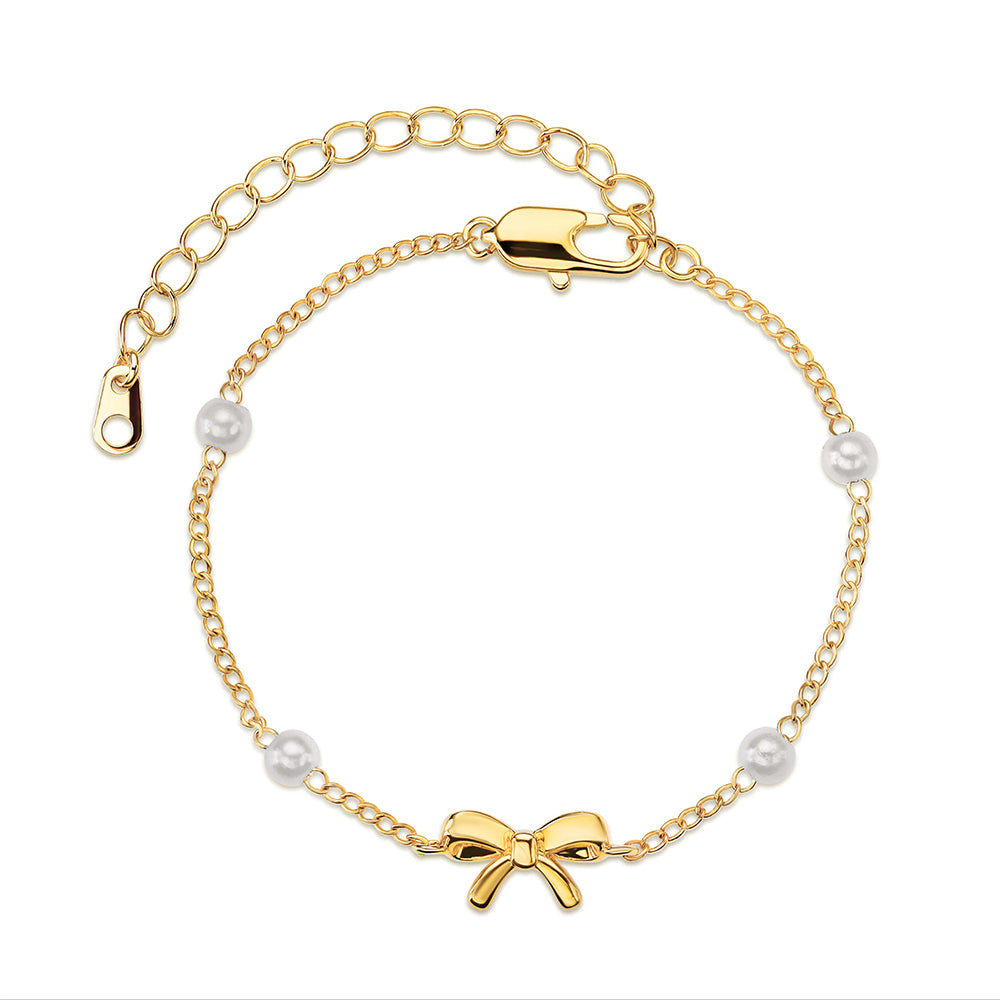 Pulsera Delicada con Moño y Perlas Ajustable
