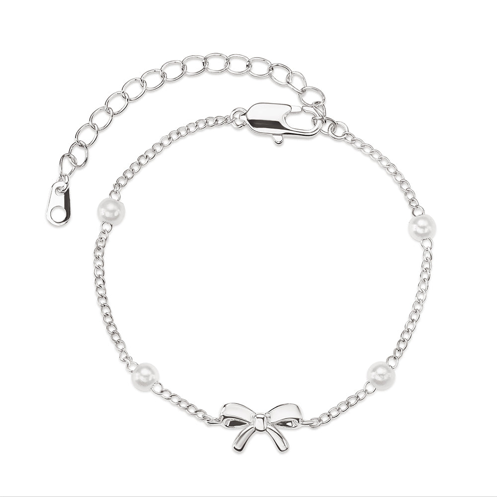 Pulsera Delicada con Moño y Perlas Ajustable