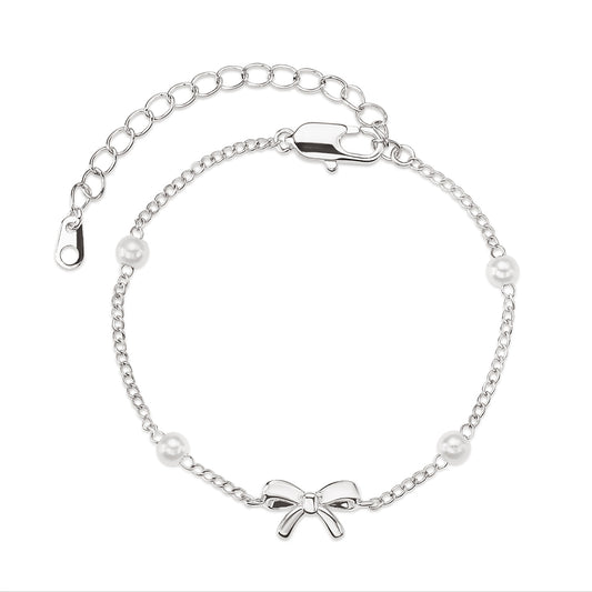 Pulsera Delicada con Moño y Perlas Ajustable