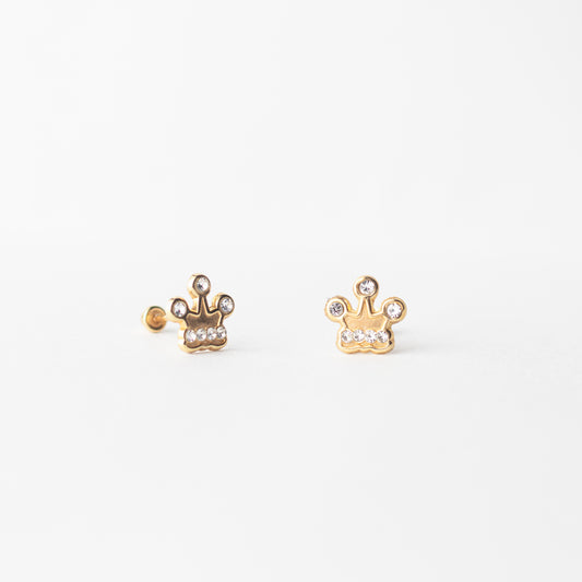 Broquel Corona seis piedras oro 10k par
