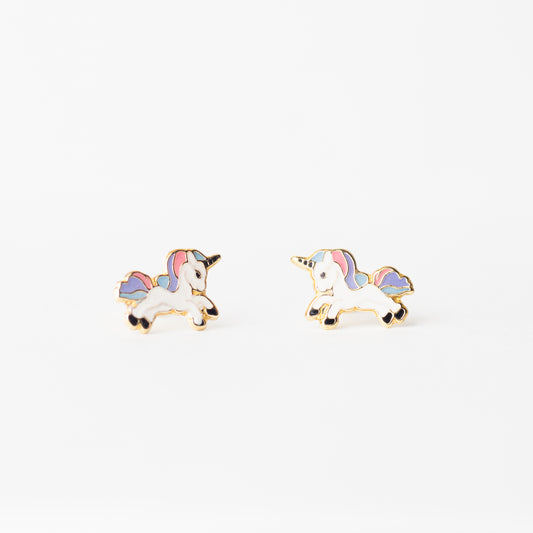 Broquel Unicornio esmaltado oro 10k par