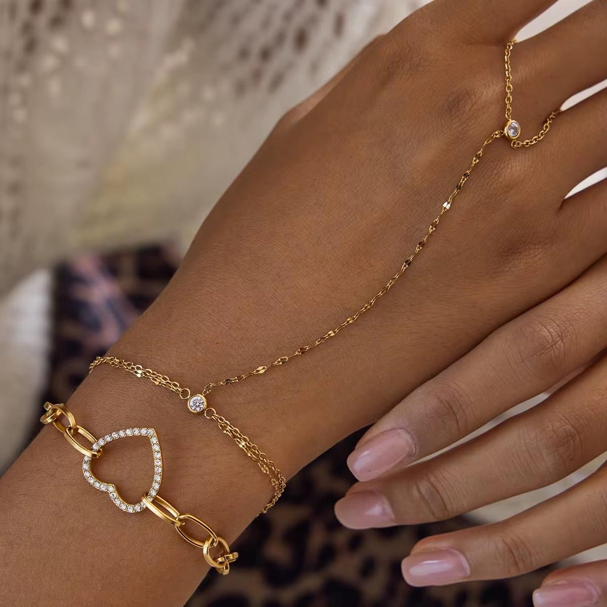 Pulsera Hand Chain con Anillo y Brillo
