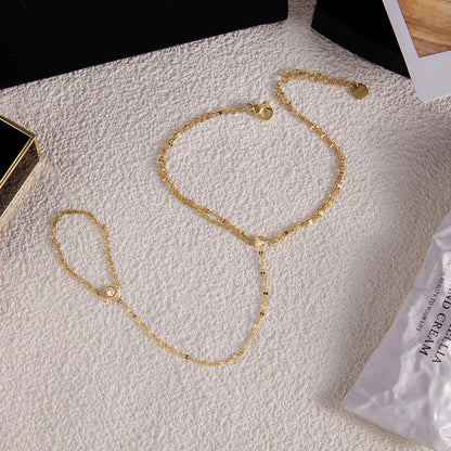 Pulsera Hand Chain con Anillo y Brillo